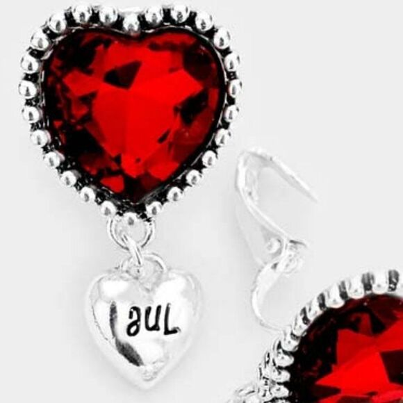 July Birthstone Heart Dangle Clip On Earrings NWT - Picture 2 of 5